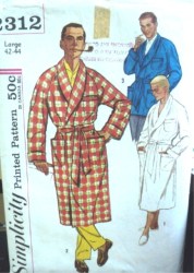 2312 SIMPLICITY 1950S MR LONG ROBE, BELT, SMOKING JACKET PATTERN 38-40,42-44 choice